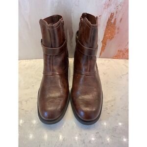 Kim Rogers Rosaley Ankle Boots Whiskey Faux Leather Buckle Zip Women Sz 10M READ